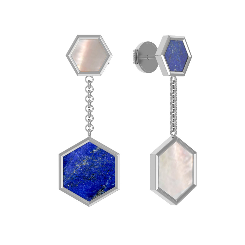 Серьги из белого золота c лазуритом и перламутром