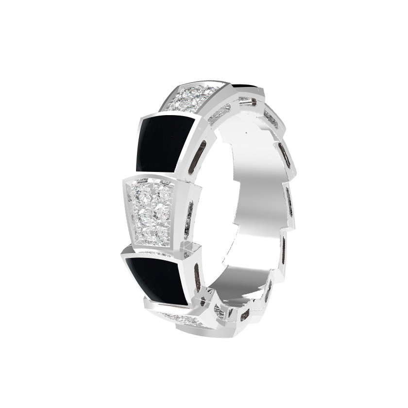 Кольцо из белого золота c бриллиантами и ониксом