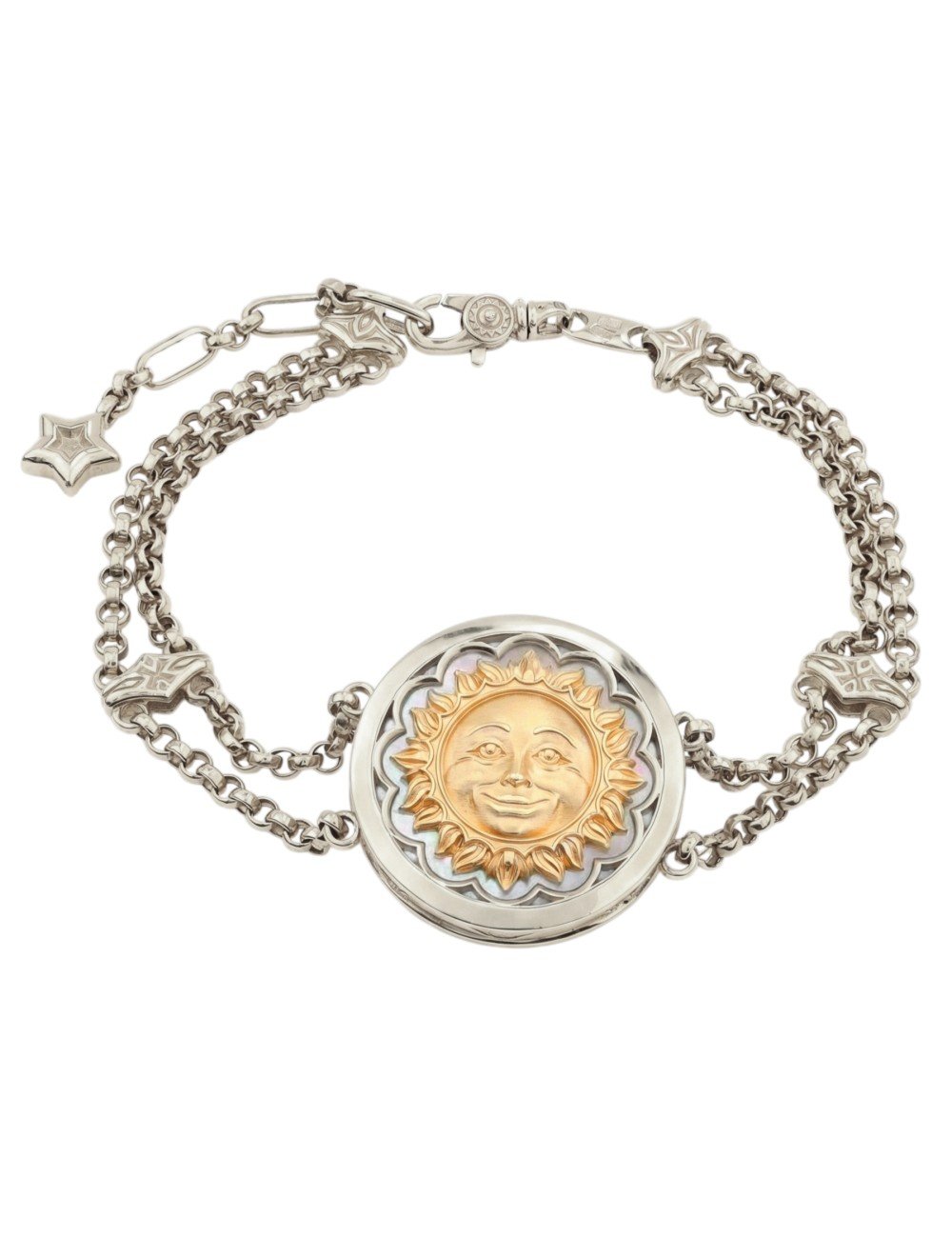 Браслет из белого золота 585 пробы c ониксом и перламутром