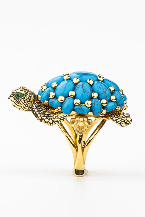 Кольцо из лимонного золота c эмалью и бирюзой