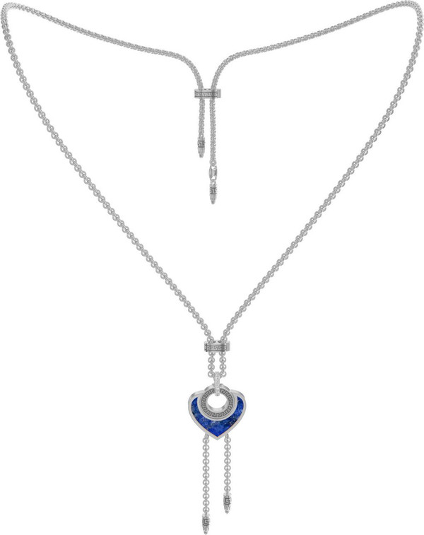 Колье из белого золота c фианитом, лазуритом и перламутром