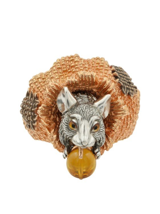 Кольцо из золота c эмалью и янтарём