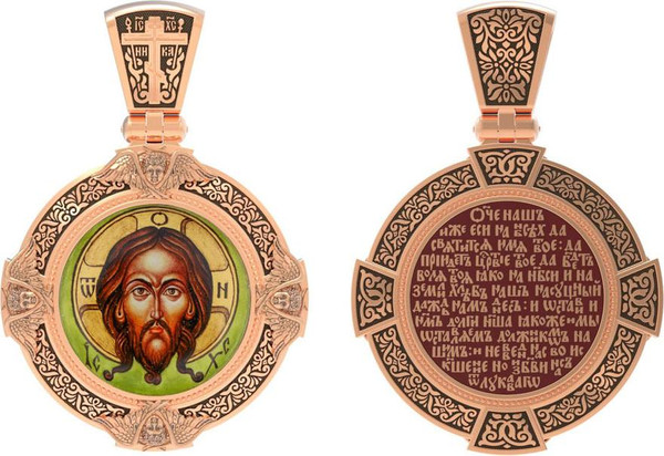 Образок из золота c эмалью, иконописью и темперой