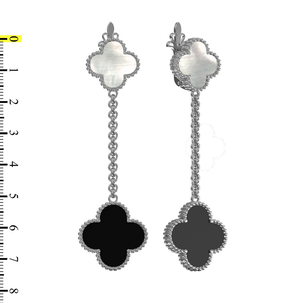 Серьги из белого золота c ониксом и перламутром