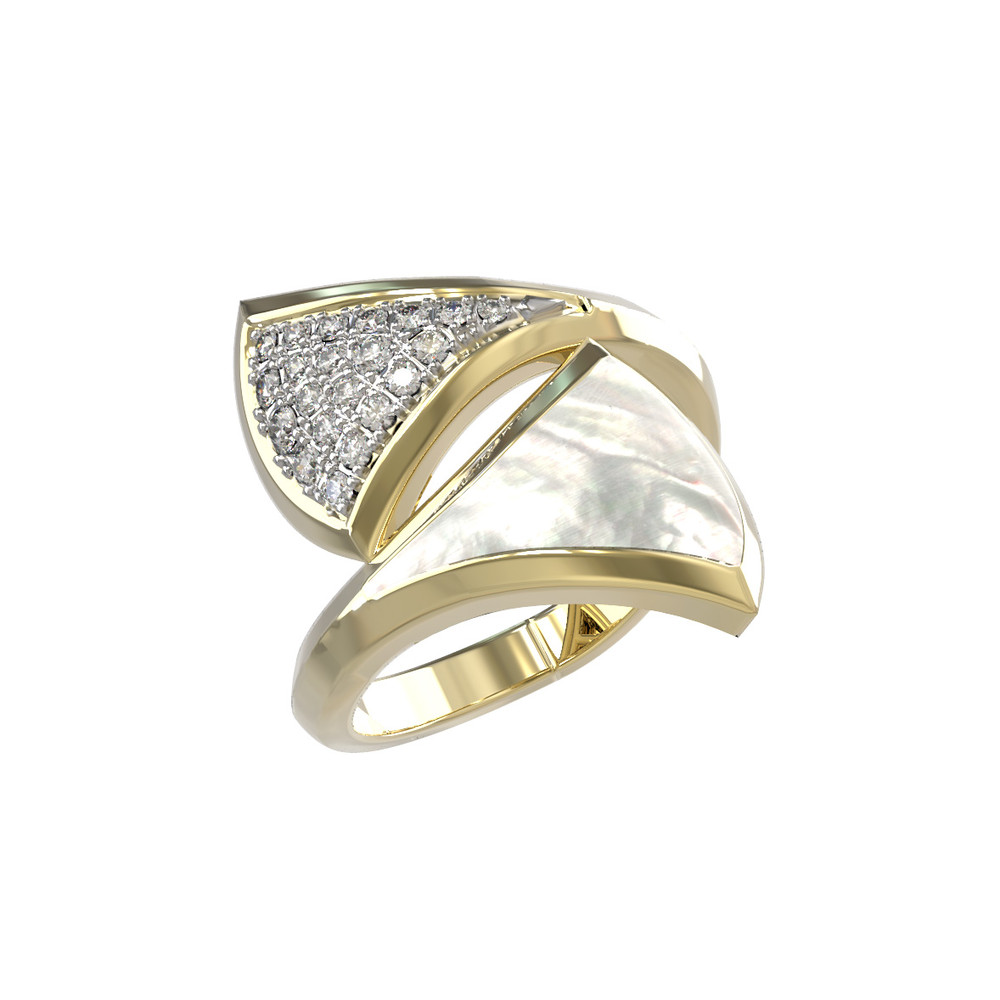 Кольцо из лимонного золота c бриллиантами и перламутром