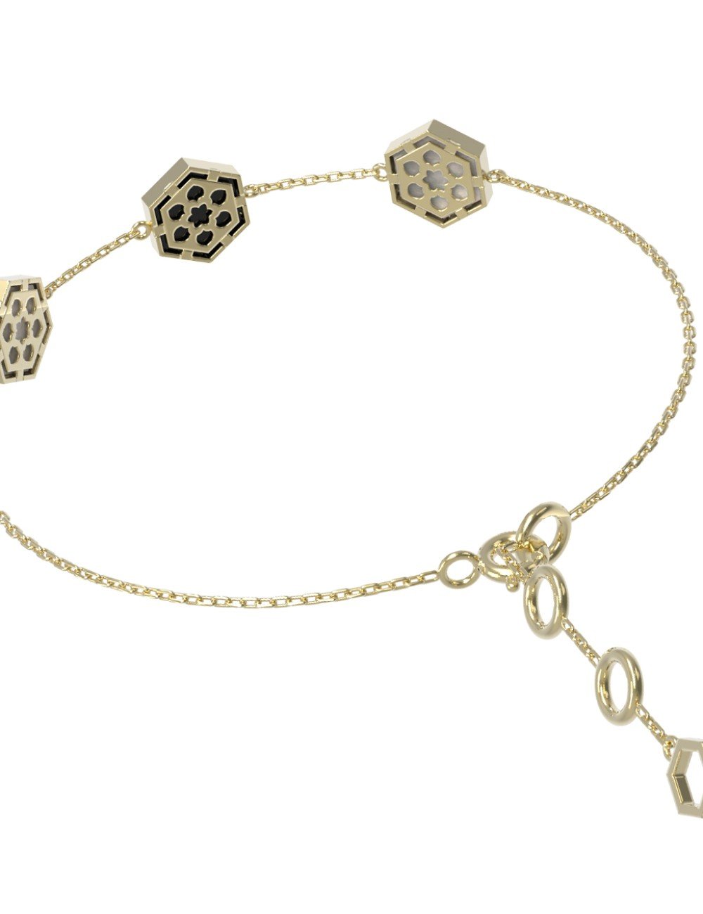 Браслет из лимонного золота 585 пробы c ониксом и перламутром