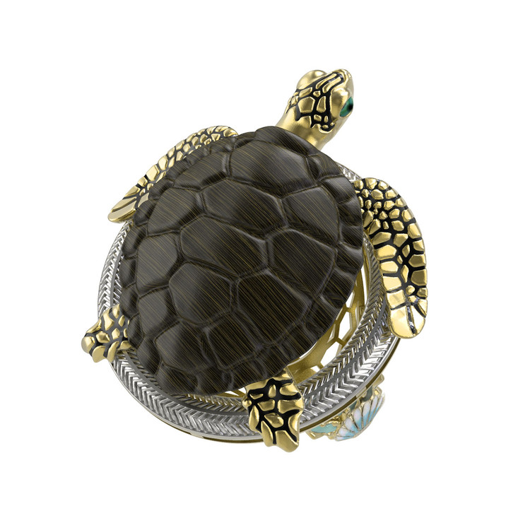 Кольцо из лимонного золота c эмалью и железным деревом