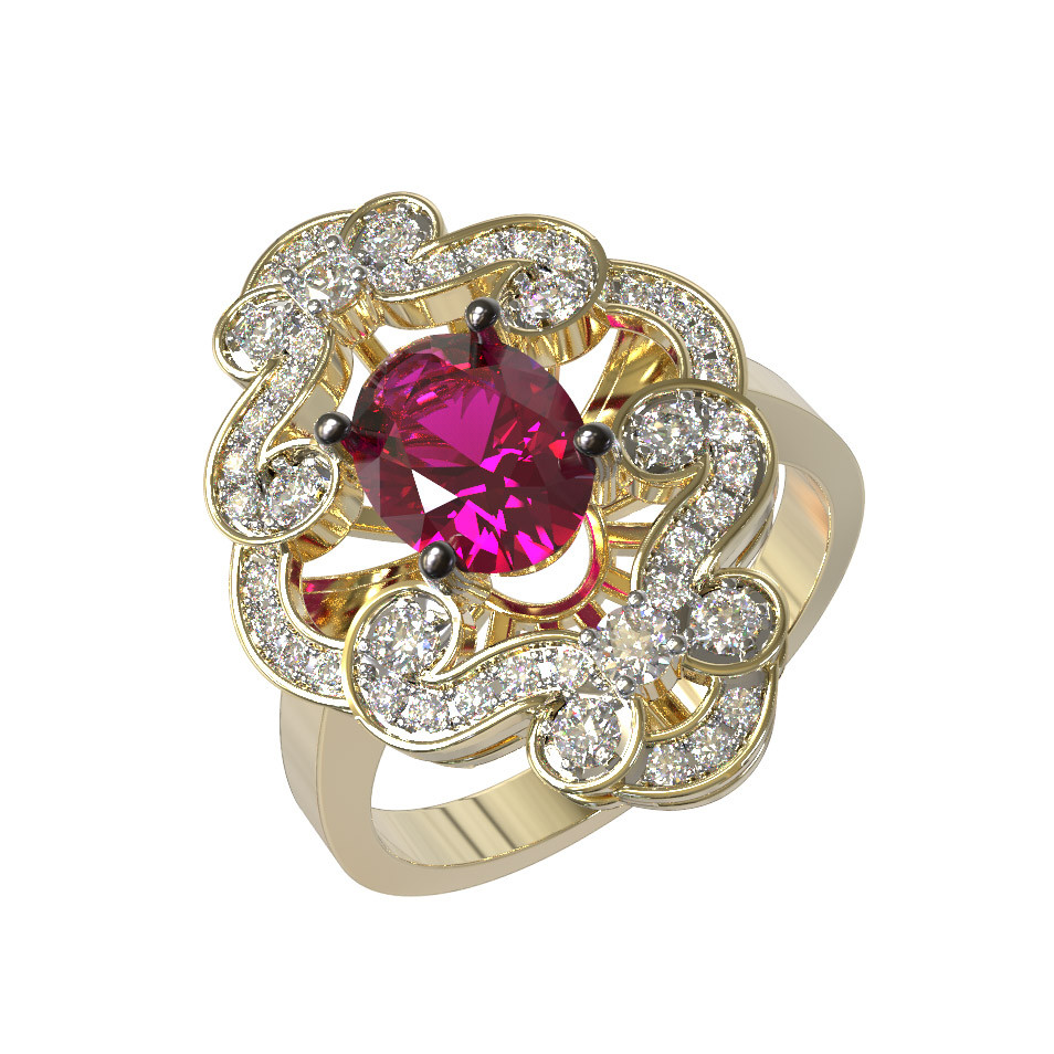 Кольцо из лимонного золота c бриллиантами и рубином