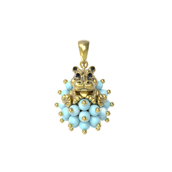 Подвеска из лимонного золота c эмалью и бирюзой