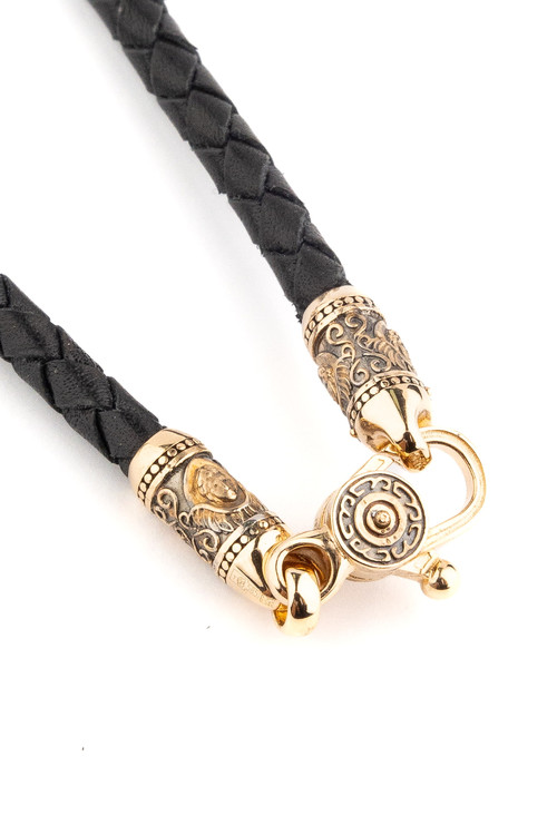 Гайтан из золота c кожаным шнурком