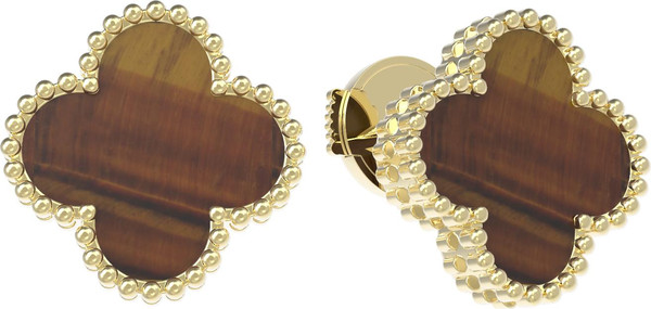 Серьги из лимонного золота c тигровым глазом