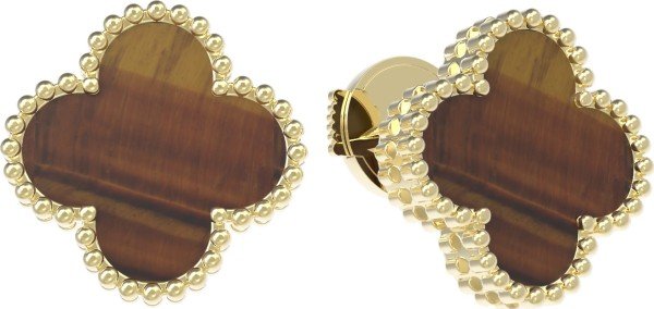 Серьги из лимонного золота 585 пробы c тигровым глазом
