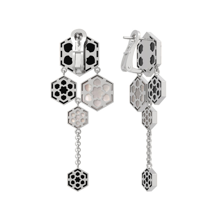 Серьги из белого золота c ониксом и перламутром