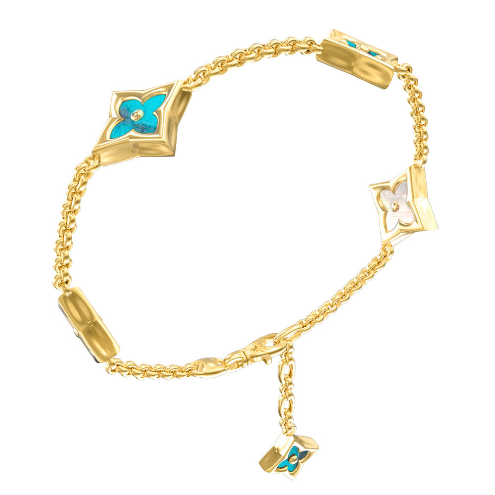 Браслет из лимонного золота c бирюзой и перламутром