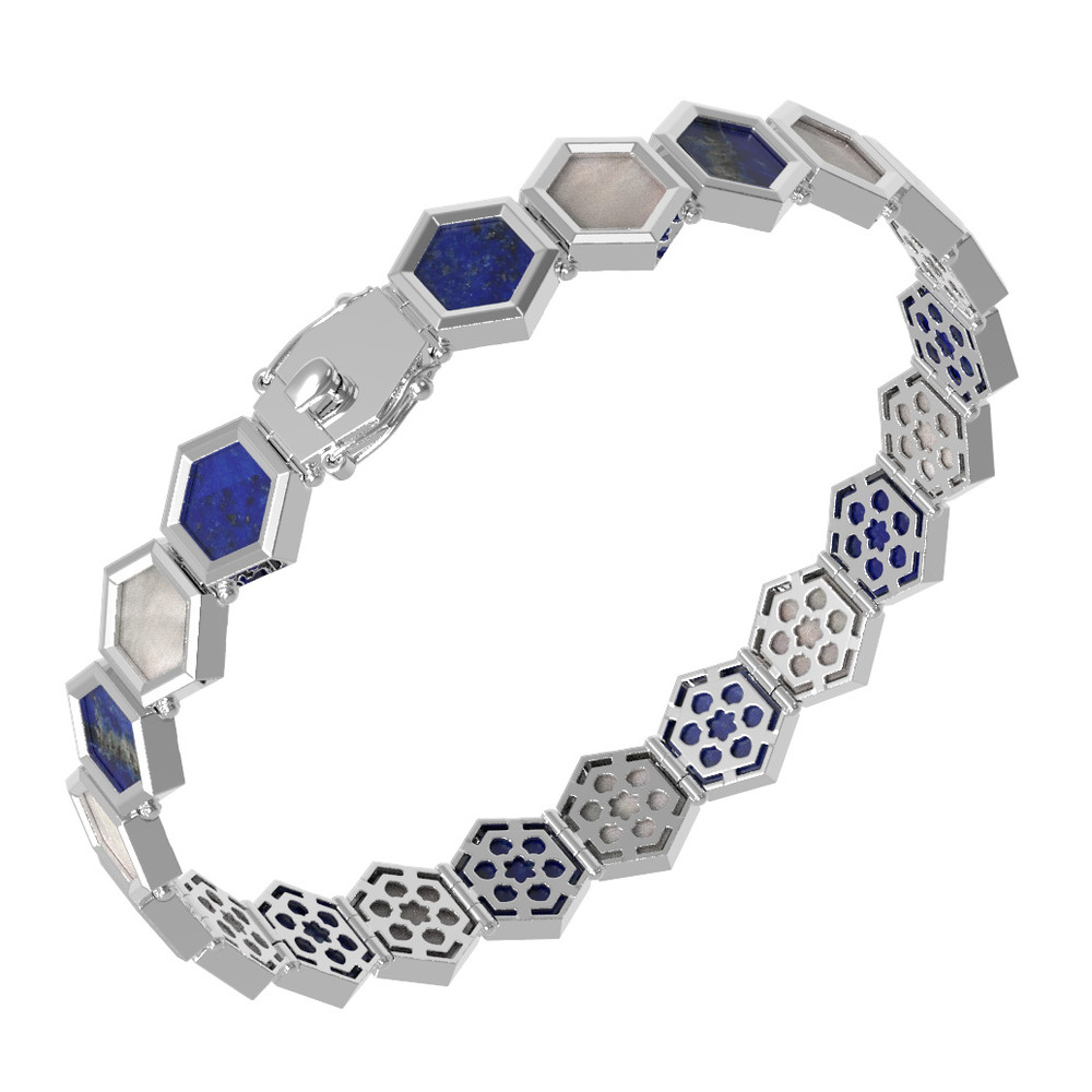 Браслет из белого золота c лазуритом и перламутром