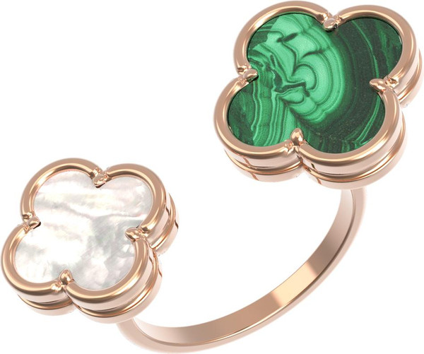 Кольцо из золота c малахитом и перламутром