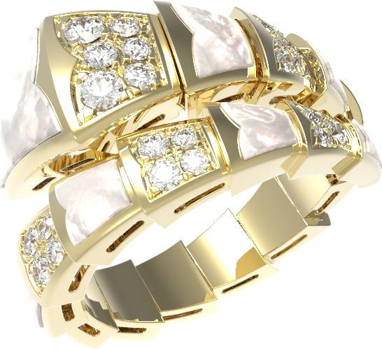 Кольцо из лимонного золота c бриллиантами и перламутром