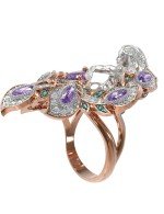 Кольцо из золота 585 пробы c фианитом и аметистом