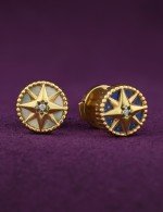 Серьги из лимонного золота 585 пробы c бриллиантами, лазуритом и перламутром