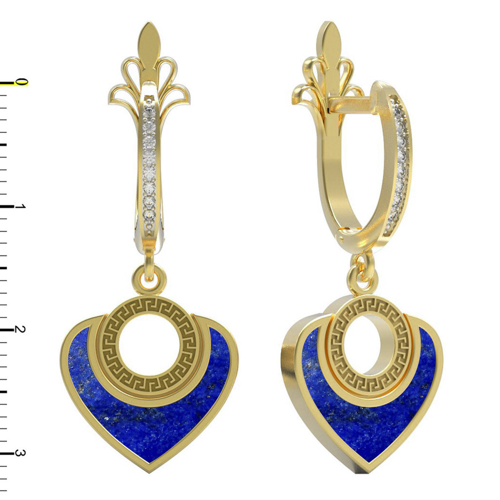 Серьги из лимонного золота c фианитом и лазуритом