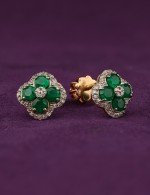 Серьги из золота 585 пробы c бриллиантами и изумрудом