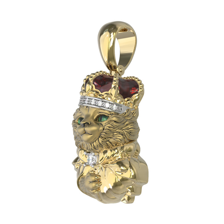 Подвеска из лимонного золота c эмалью, бриллиантами и рубином