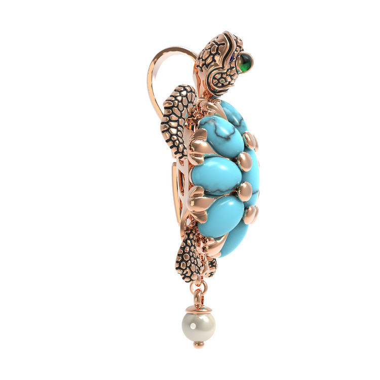 Подвеска из золота c эмалью, жемчугом и бирюзой