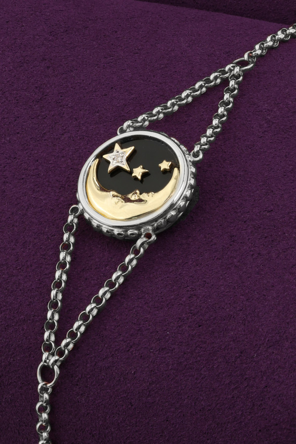 Браслет из белого золота c бриллиантами, ониксом и перламутром