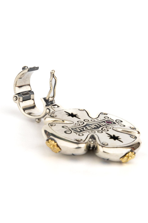 Крест из серебра и золота c фианитом, бриллиантами и рубином