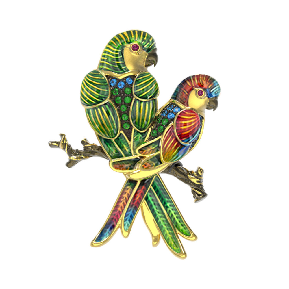 Брошь из лимонного золота c эмалью и фианитом