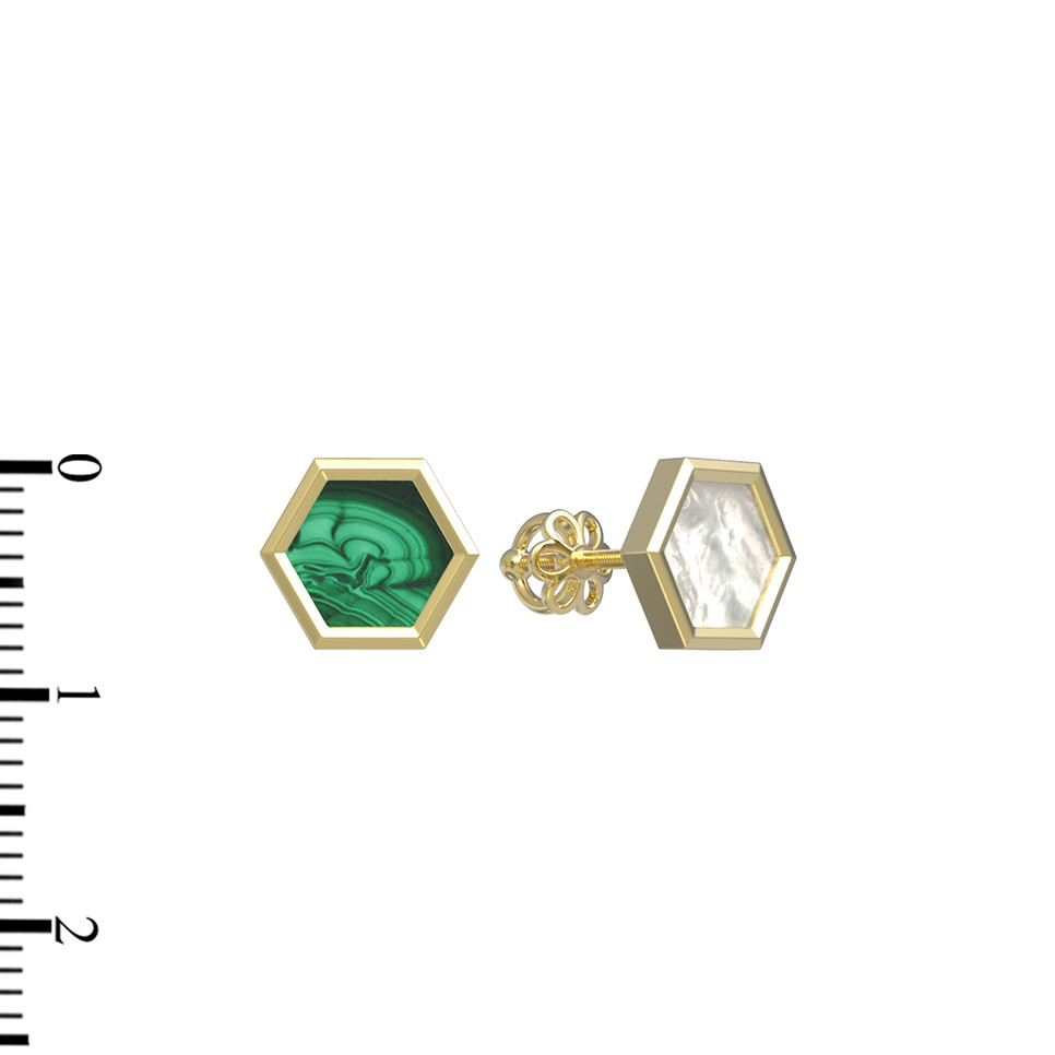 Серьги из лимонного золота c малахитом и перламутром