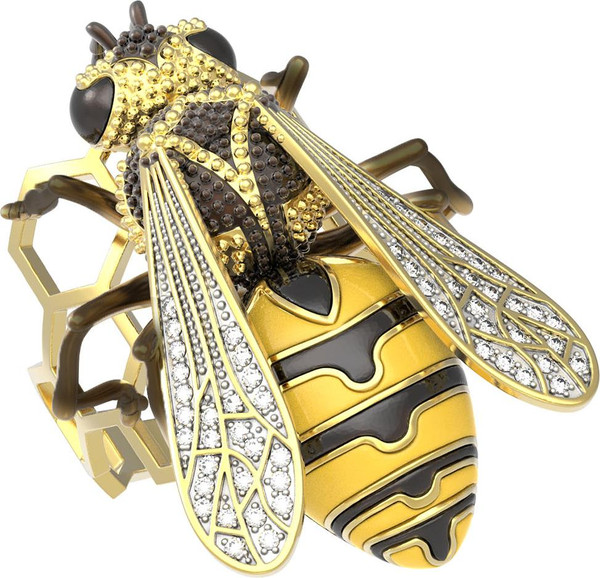 Кольцо из лимонного золота c эмалью и фианитом