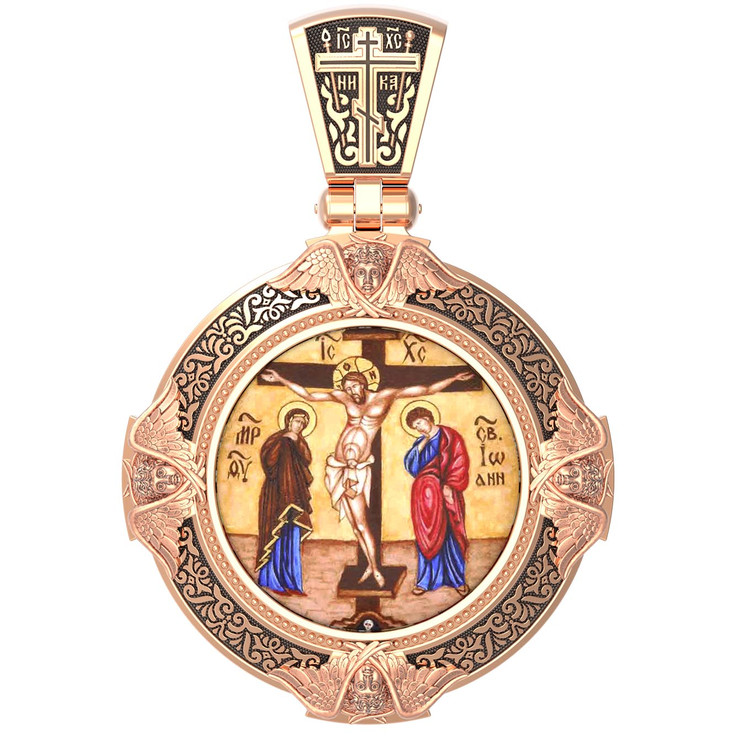 Образок из золота c эмалью, иконописью и темперой