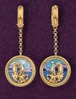 Серьги из лимонного золота 585 пробы c эмалью