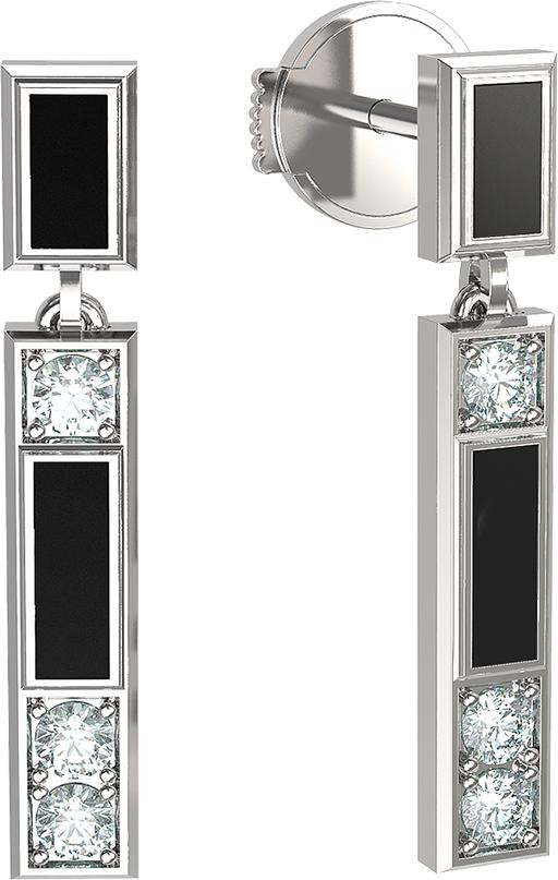 Серьги из белого золота c бриллиантами и ониксом