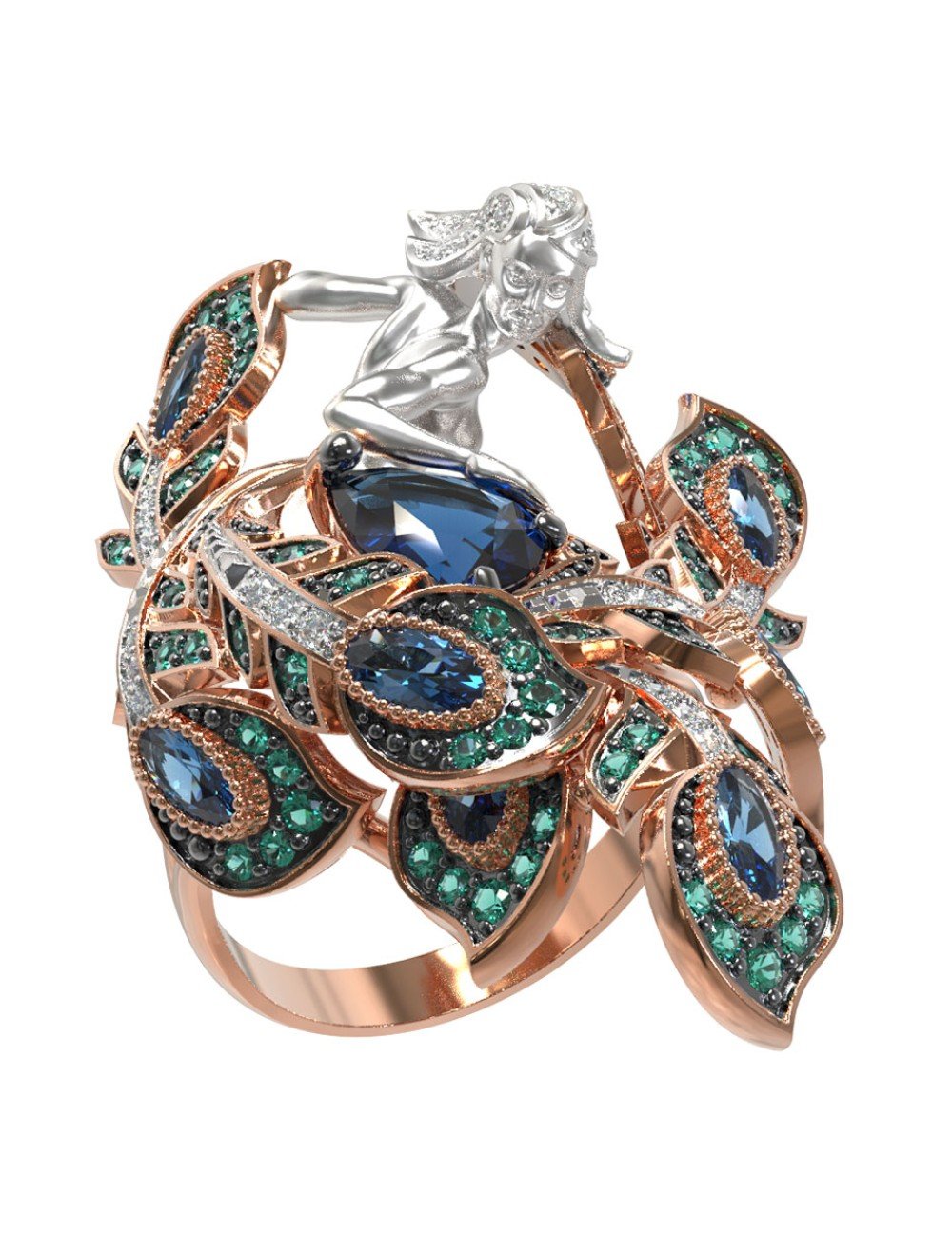 Кольцо из золота 585 пробы c фианитом и топазом London Blue