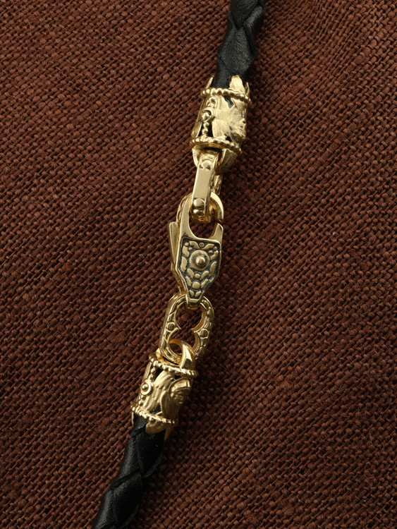 Гайтан из лимонного золота c кожаным шнурком