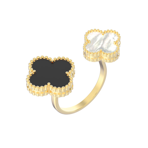 Кольцо из лимонного золота c ониксом и перламутром