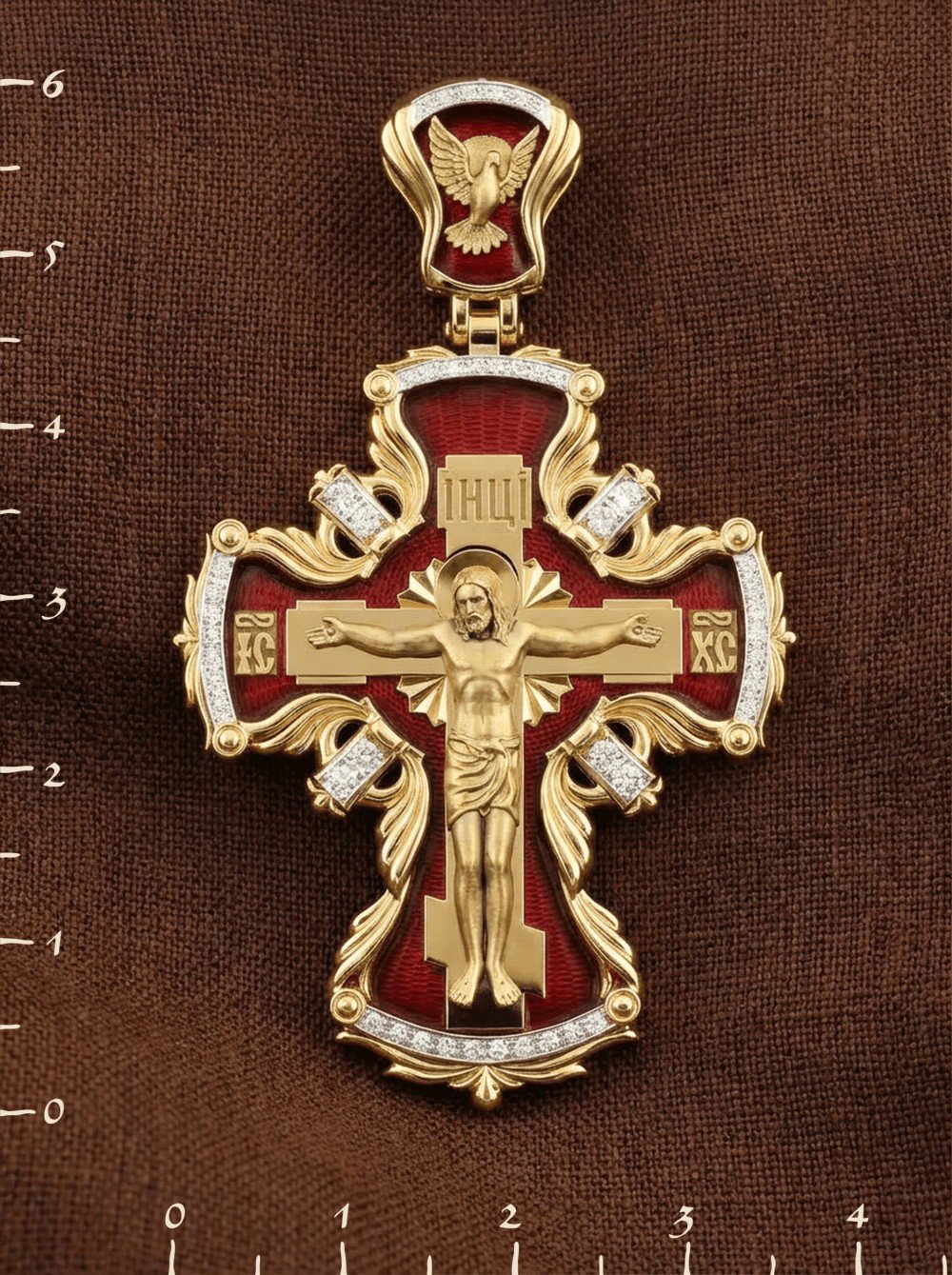 Крест из лимонного золота c эмалью и бриллиантами