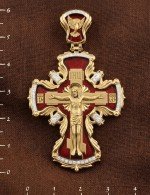 Крест из лимонного золота 585 пробы c эмалью и бриллиантами