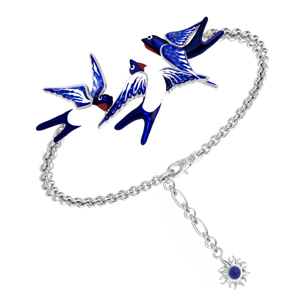 Браслет из белого золота c эмалью и сапфиром