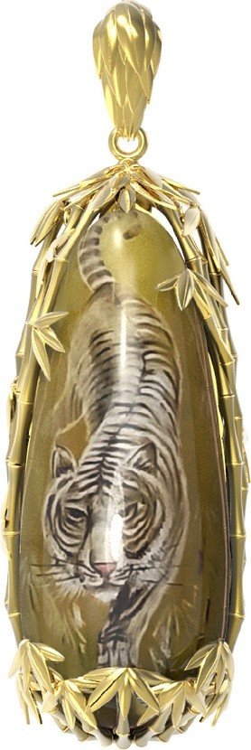 Подвеска из лимонного золота 585 пробы c росписным янтарём