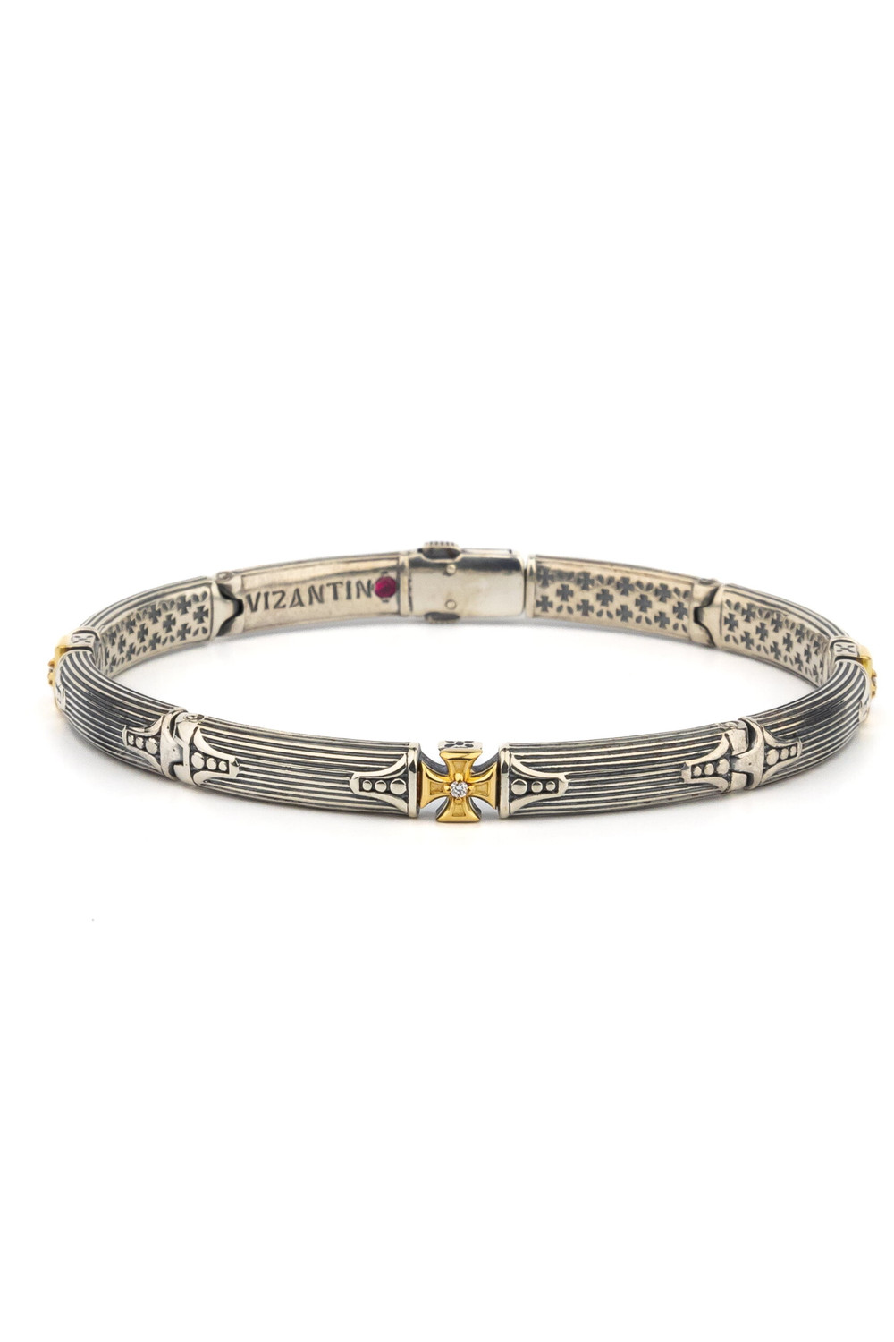 Браслет из серебра и золота c бриллиантами и рубином