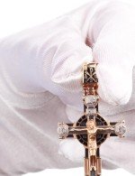 Крест из золота 585 пробы c эмалью и эбеновым деревом