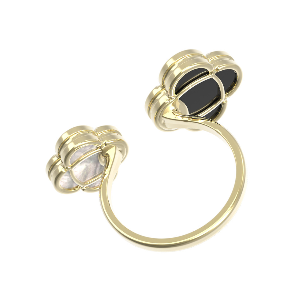 Кольцо из лимонного золота c ониксом и перламутром
