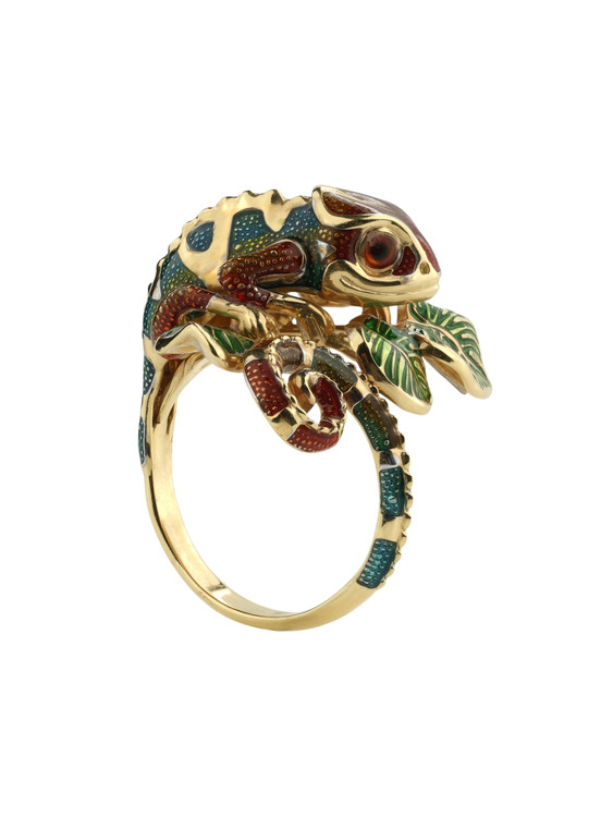 Кольцо из лимонного золота c эмалью