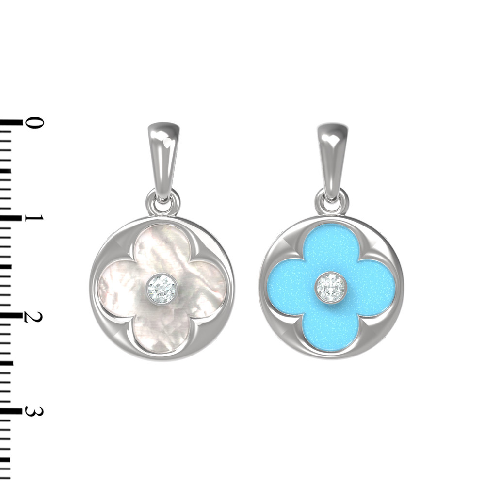 Подвеска из белого золота c бриллиантами, бирюзой и перламутром