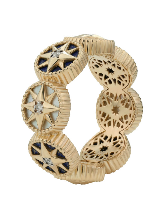 Кольцо из золота c бриллиантами, лазуритом и перламутром