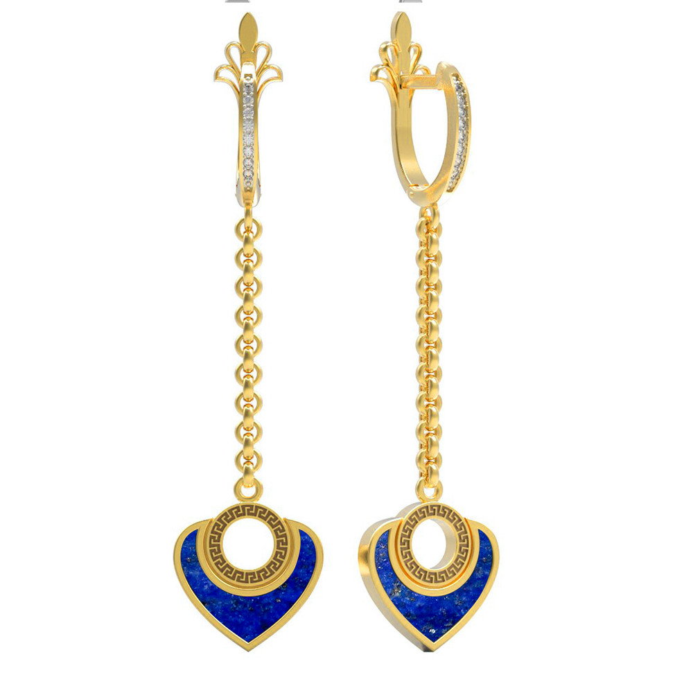 Серьги из лимонного золота c фианитом и лазуритом