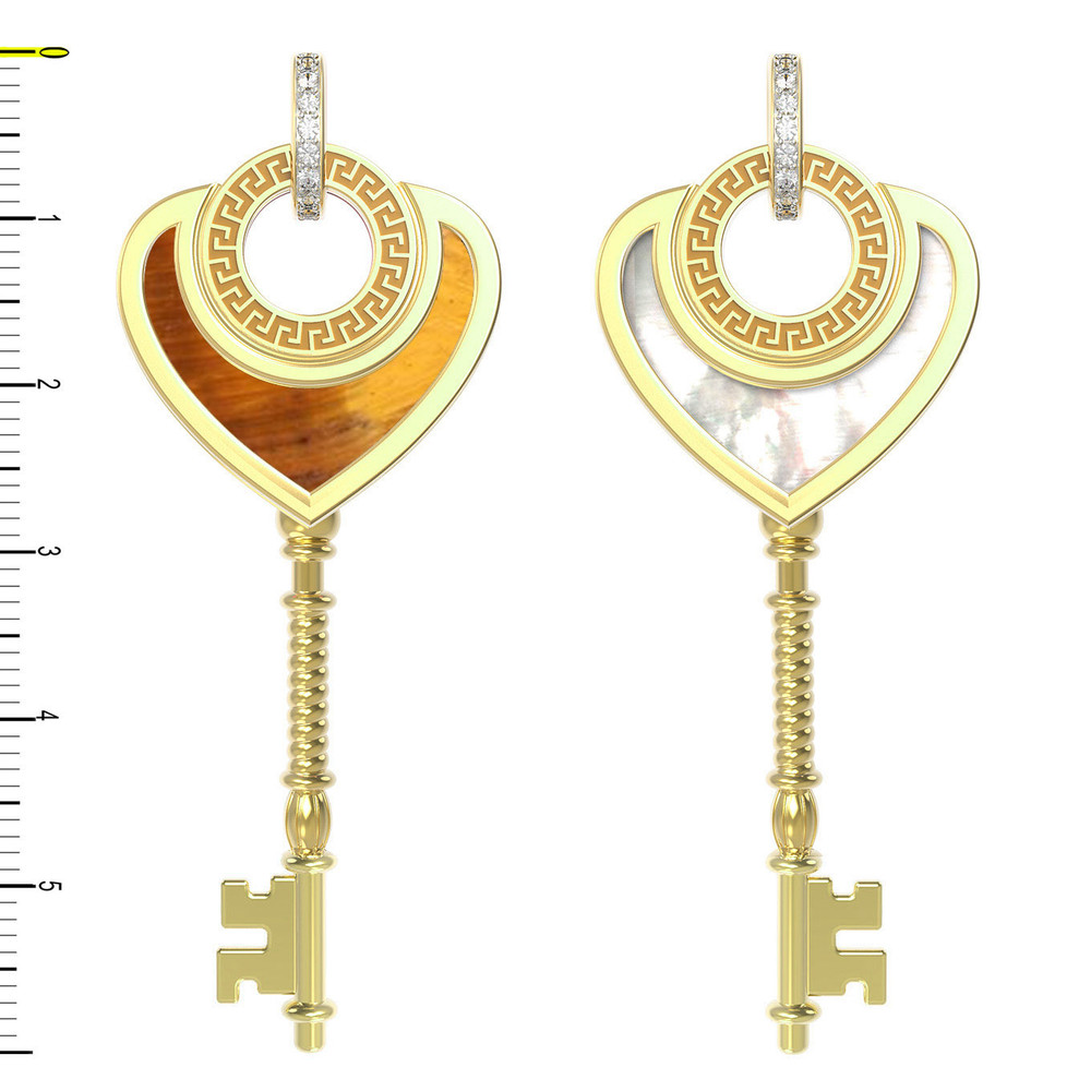 Подвеска из лимонного золота c фианитом, тигровым глазом и перламутром